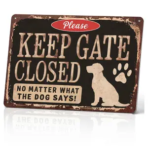 Please Keep Gate Closed Dog 12x8 Inch Aluminum Metal Sign - Funny Pet Safety Wall Decor for Home, Yard, and Dog House - Humorous Tin Sign Gift for Dog Owners & Pet Lovers to Prevent Escapes