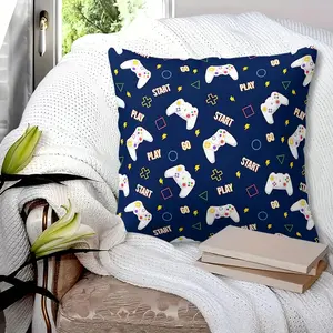 Navy Blue Game Controller Throw Pillow, Decorative Cushion with Retro Video Game Pattern, Comfort Square Pillow for Gamer Room, Bedroom, Sofa Couch, Dorm, Perfect Home Decor Gift for Teen Boys & Gaming Enthusiasts