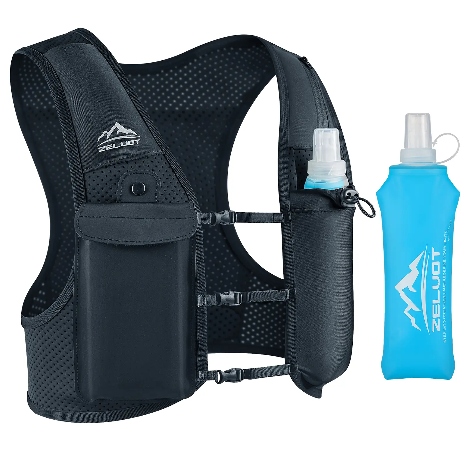 Zelvot Adults' Running Vest - Lightweight Reflective Chest-Mounted Men's Sports Vest with 500ml Soft Flask, Adjustable Chest Straps for Marathons, Races, Hiking