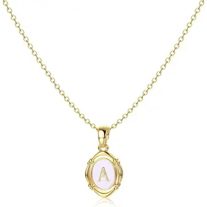 Initial Necklaces for Women - Dainty 14K Gold Plated Charm Necklaces Oval Letter White Enamel Personalized Name Necklaces for Women Trendy Necklace Jewelry