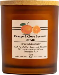 Orange Clove Organic Beeswax Candle | 2 Ingredients | 100% Pure Beeswax Candles, Non Toxic, Natural, Organic Candles, Beeswax Candles Scented, Non Toxic Candles, 80 Hour, 10oz