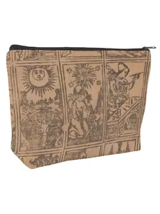 Vintage Tarot Art Print Cosmetic Pouch, Large Capacity Wide Base Zipper Storage Bag, Perfect for Tarot Cards & Small Essentials, Ideal Birthday, Christmas & Witchy Gift for Friends & Tarot Lovers