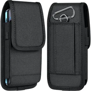 Z-PHP1  Cell Phone Pouch Nylon Belt Holster Case Compatible with iPhone 16/15/14/13/12/11 Pro Max & Plus Models, Samsung Galaxy S24/S23/S21 FE, Black–XL