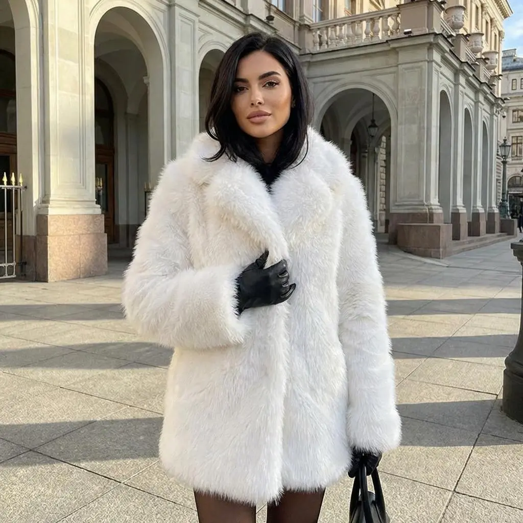 Arssm Women's Faux Fur Coat Long Sleeve Fluffy Jacket Open Front Furry Winter Warm Lapel Shaggy Coat Outwear