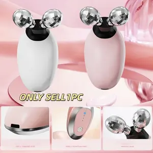 Microcurrent electric double-ball roller massage device, USB rechargeable high-frequency vibration beauty device, facial lifting and firming slimming face, fading neck wrinkles and rejuvenating skin, V-shaped face shaping massage tool for home use