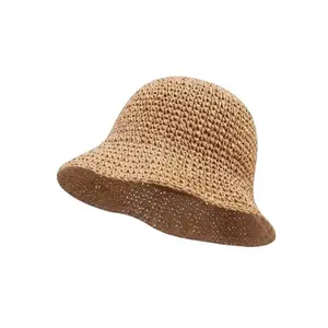 Chic Crochet Straw Bucket Hat for Women| Versatile Sun Protection Cap| Perfect for Daily Casual Wear