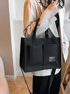 Women's Spring Plain Color Large Capacity Tote Bag, Casual Trendy Multi-pocket Design Shoulder Bag, Fashion Crossbody Bag, Commuter Crossbody Bag for Trip & Business & School, Lightweight Work Bag