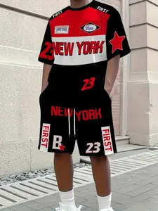 Men's Short Sleeve Shorts 3D Digital Print Matching Set, Casual Fitted Design, Breathable Comfort Fabric, Perfect for Outdoor Travel & Fitness