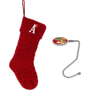 Christmas Stockings Personalized Custom Initials 18 Inches Knitted Christmas Stockings with Letter Fireplace Hanging Monogram Xmas Stockings for Kids,Family Holiday Party Decoration（Red A）