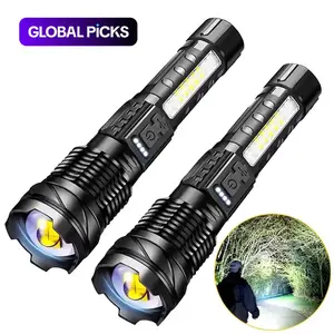 2-pack Rechargeable LED Flashlight, Portable Pen Clip Zoomable Led Flashlight with Telescopic Zoom and Power Indicator, 7 Lighting Modes, Strong Handheld Flashlight for Outdoor, Camping, Work, Emergency Situations