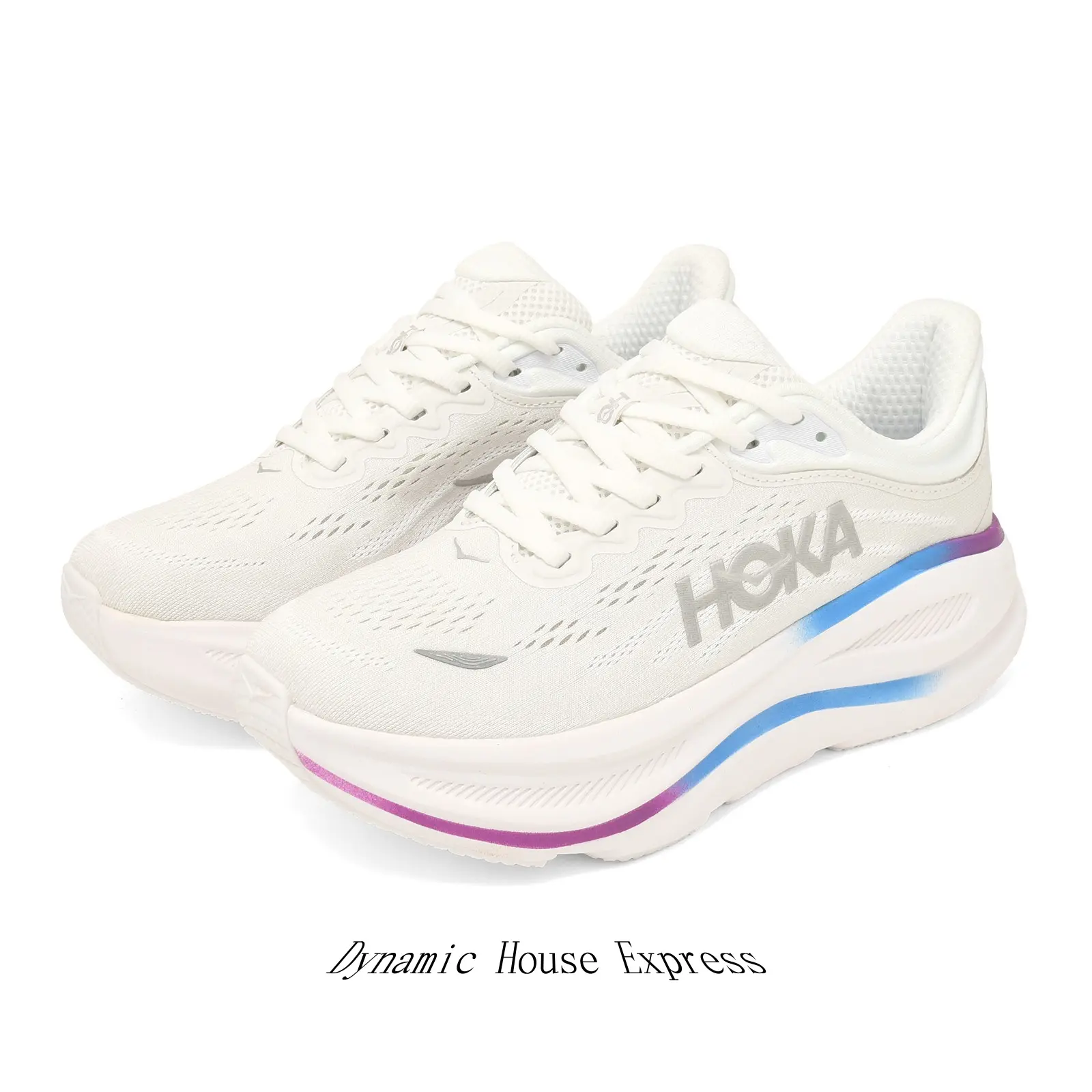 Off-White Mesh Performance Sneakers with Ombre Blue & Purple Soles | Non-Slip Lightweight Shoes for Running, Gym & Casual Wear