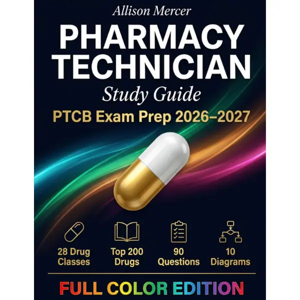 Pharmacy Technician Study Guide: PTCB Exam Prep 2026–2027 with Top 200 Drugs, Practice Questions, and Visual Quick-Reference Charts (Full Color Edition)