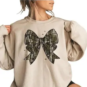 Camo Bow Sweatshirt, Camo Coquette Bow Shirt, Duck Hunting Shirt, Old School Camo Shirt, Fall Shirt, Women's Camouflage Bow Shirt,Camo Shirt