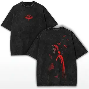 Valentine Shirts Itachi Uchiha Anime Graphic Tee Premium Black Washed T Shirt Iconic Sharingan Eyes Vintage Oversized Heavyweight Cotton Streetwear Top Perfect Gift For Naruto Anime Fans And Streetwear Lovers Unisex Daily Casual Wear