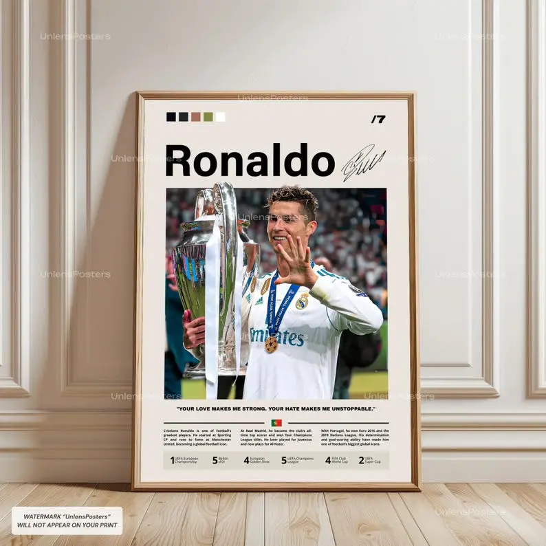 Cristiano Ronaldo Poster Print Unframed, Ballon d'Or Winner, Real Madrid Football Print, Portuguese Football Wall Art, Real Madrid Decor, Ronaldo Football