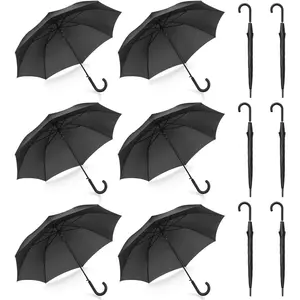 Pack of 12 parties events stick umbrellas 46 large canopy windproof auto open j hook handle in bulk matte black