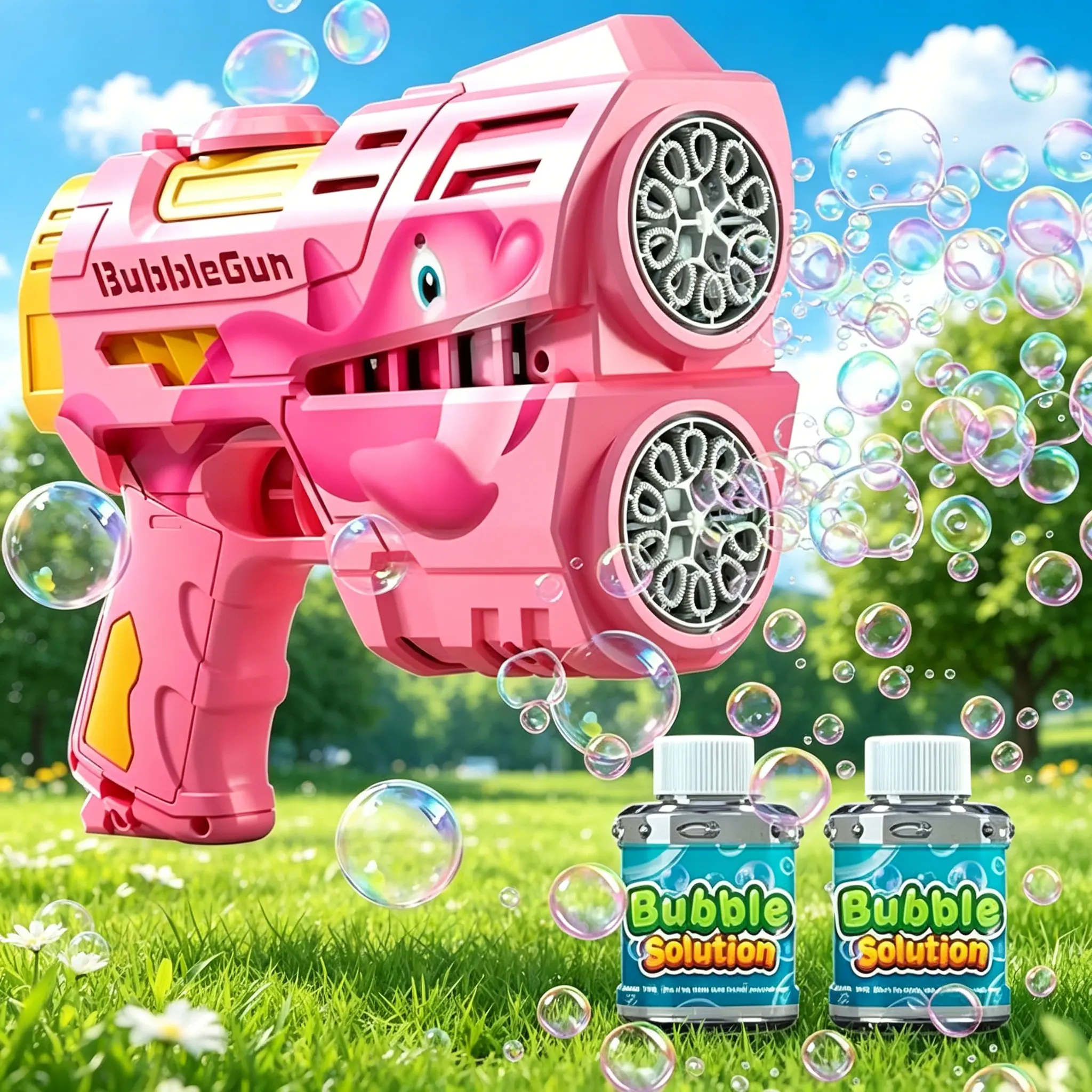 Rechargeable Dinosaur Bubble Gun for Kids, LED Light Up Bubble Machine with Bubble Refill Solution, Bubble Maker for Toddlers, Outdoor Summer Toy and Party Gift