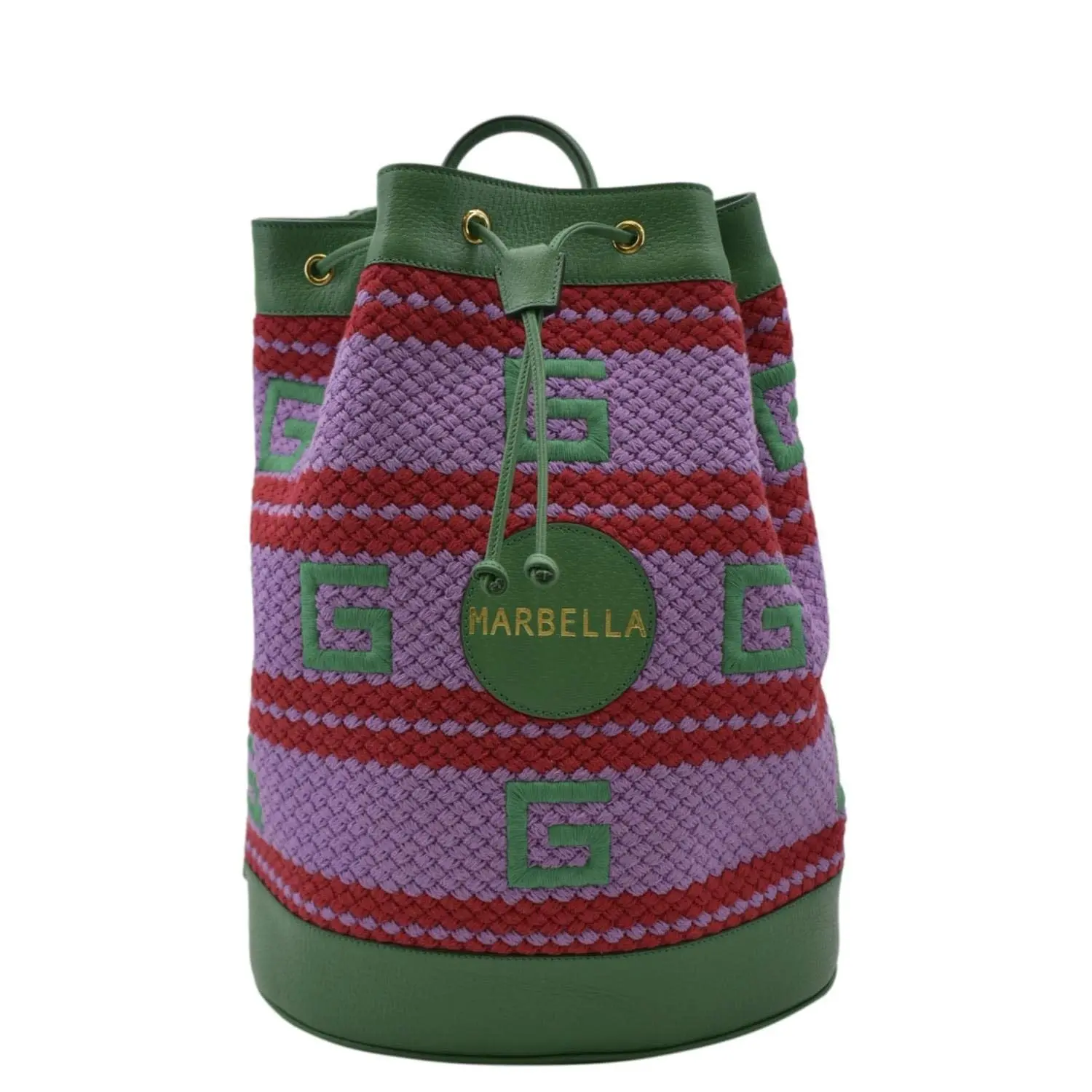 Pre-owned GUCCI Woven fabric and leather Backpacks Capri Striped Drawstring Woven fabric Bucket Backpack Bag Multicolor 663665