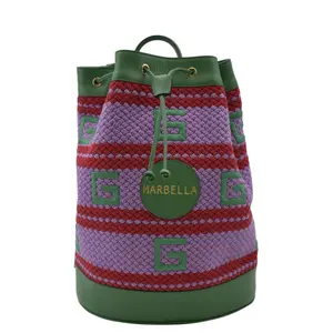 Pre-owned GUCCI Woven fabric and leather Backpacks Capri Striped Drawstring Woven fabric Bucket Backpack Bag Multicolor 663665