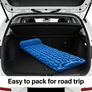1pc Single TPU Foot Pump Inflatable Mattress, Reinforced Thickened Design with Pull Strap, Diamond Anti Slip Texture, Foldable Lightweight Air Pad for Tent Camping Beach Activities Road Trips Home Relaxation Car Breaks Daily Outdoor Supplies