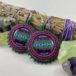 Purple/Green Native Beaded Earrings