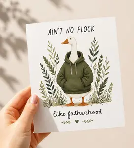 Ain’t No Flock Like Fatherhood Father’s Day Card, Funny Goose Dad Card, Cute Waterfowl Greeting Card, Outdoorsy Dad Gift Card