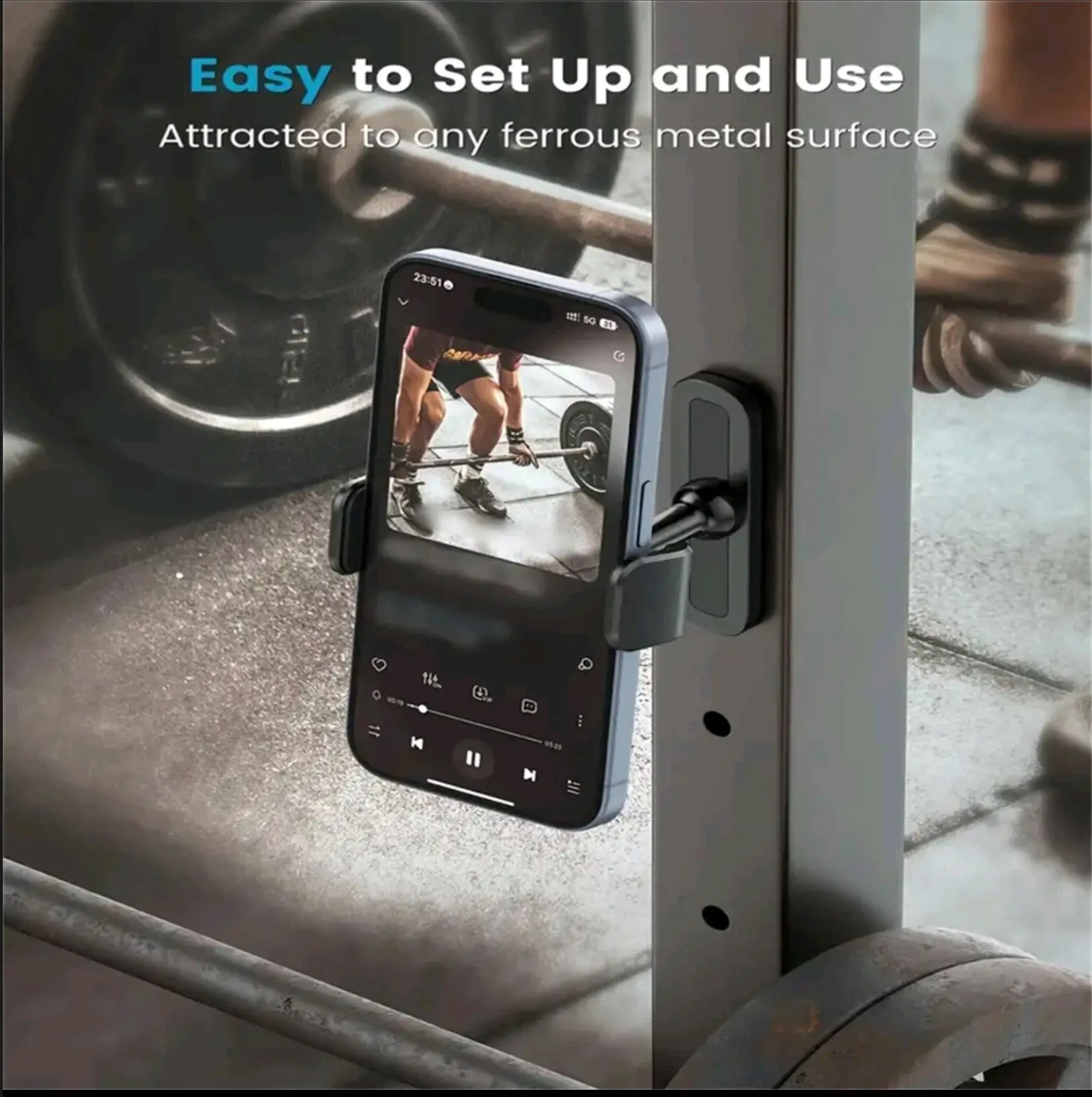 Magnetic 360° Rotatable Phone Holder for Gym Metal Surfaces Adjustable Easy Setup Stable & Durable for Any Ferrous Metal Surface