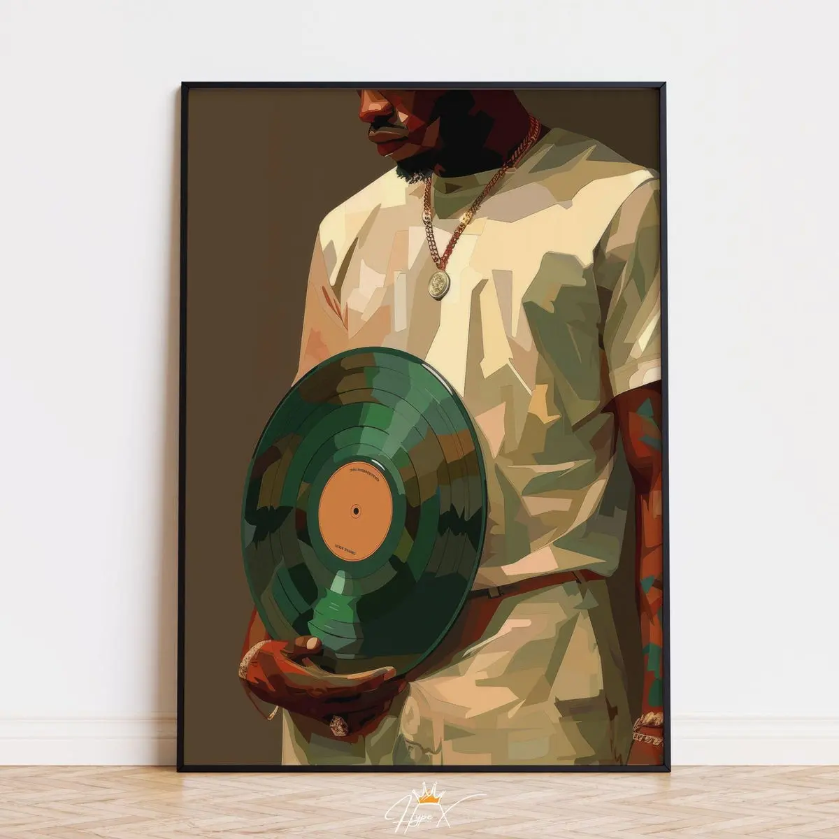 Vinyl Record Music Print, DJ Room Decor, Modern Music Wall Art, Hip Hop Aesthetic, LP Art Print, Black Man Wall Poster, Stylish Room Decor, Unframed