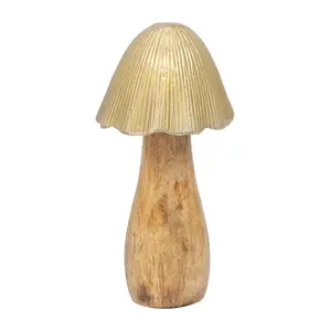 Sagebrook Home's Gold Metal Topped Mushroom - Mango Wood & Aluminum, Artistic 8" Figurine for Home Decor Gift Ornaments