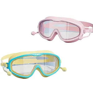 YUKE  Children's Swim Goggles Waterproof Anti-fog High-definition Large Frame Swimming Glasses Professional Diving Goggles and Swim Cap Set