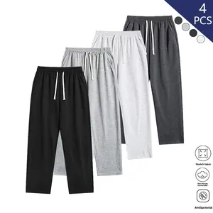 Men’s solid-color stretch sweatpants, regular straight cut, soft and slightly stretchy for durable wear, drawstring waist, suitable for all seasons; casual fitness and multi-purpose wear; unisex jogger pants with side pockets.