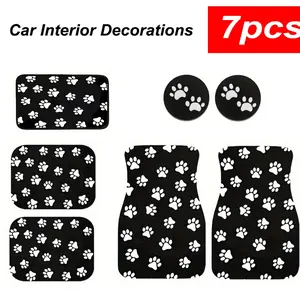 7pcs Dog Paw Print Universal Car Armrest Mat, Car Floor Mats, Interior Accessories, Car Coasters, Car Suv Trucks Decorations