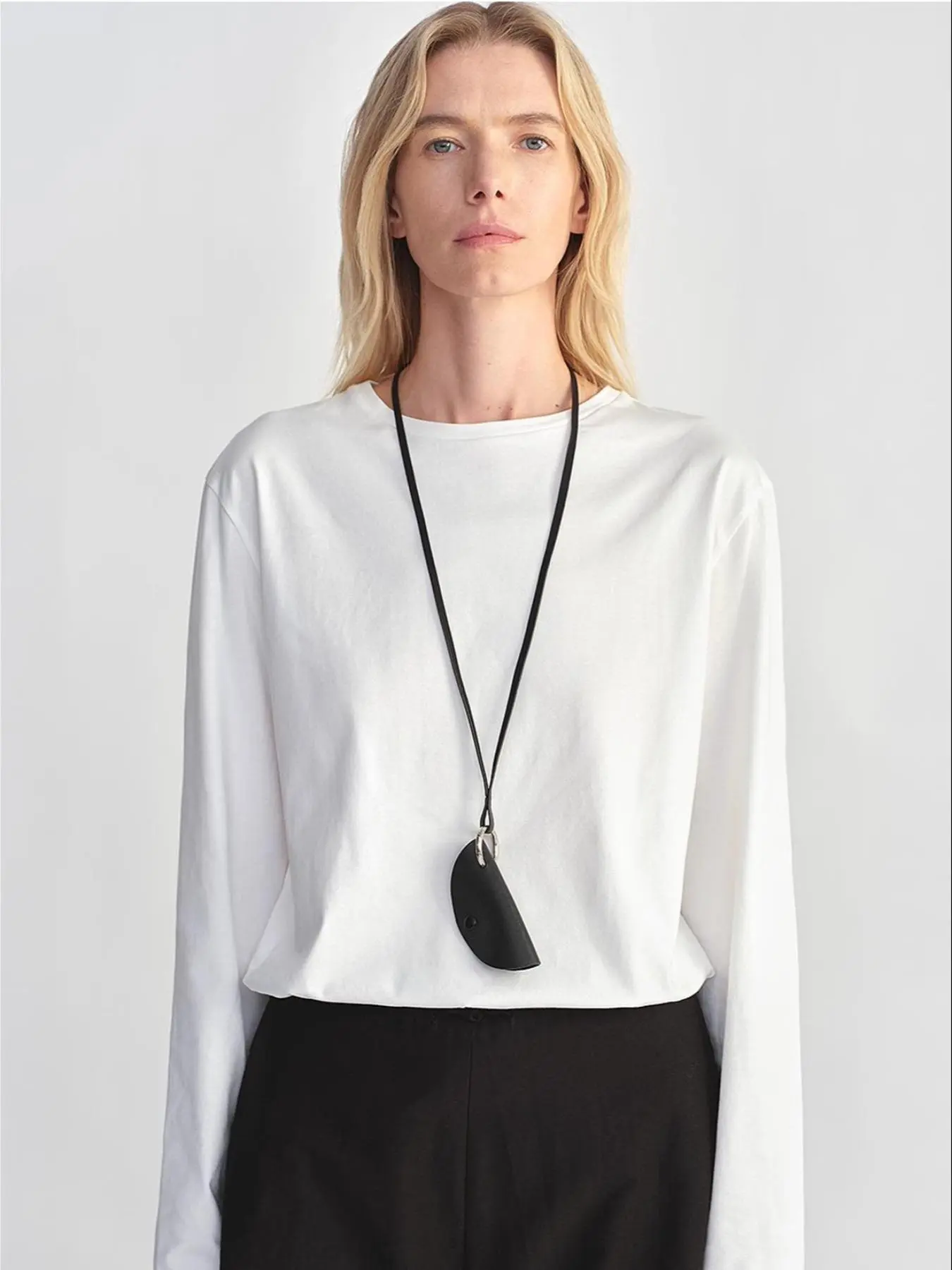 Top layer cowhide leather half circle small bag holiday style elegant light necklace