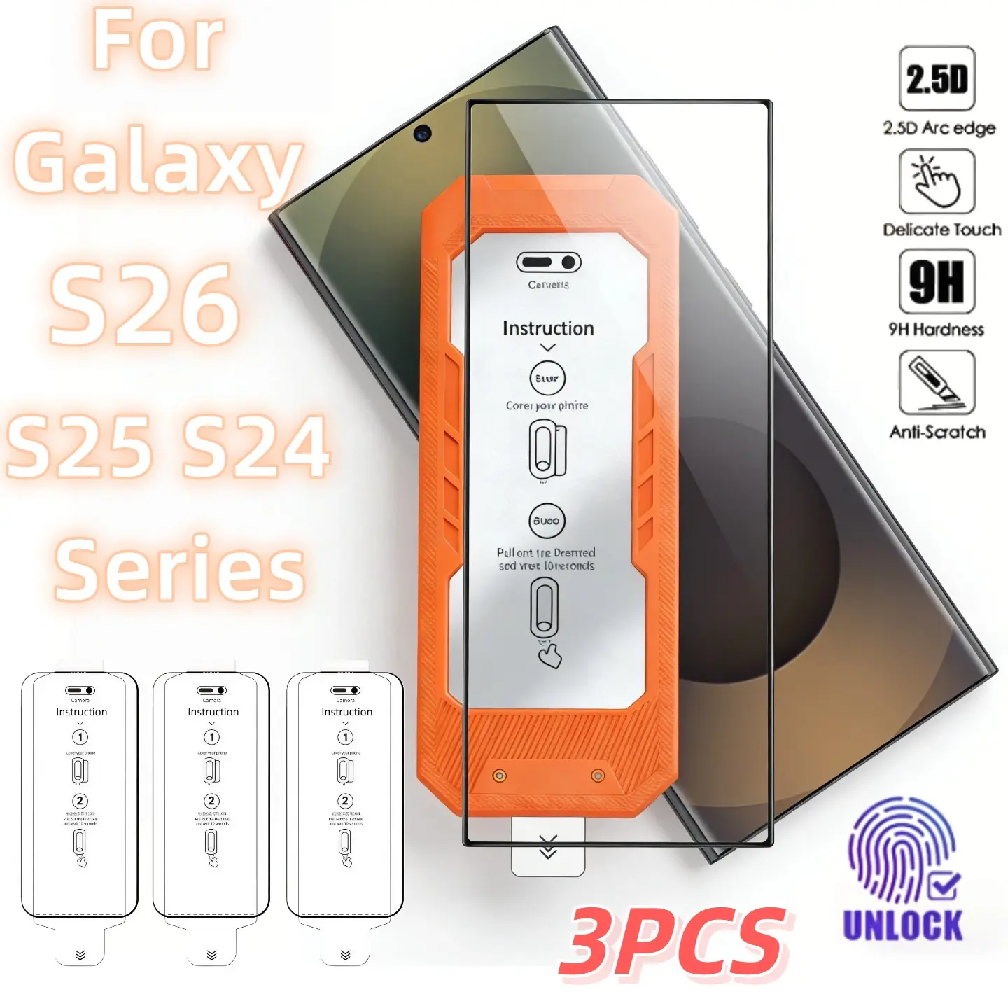 3-Pack HD Tempered Glass Protective Screen Protector for Samsung S26/s26plus/s26ultra, Ultra-Sensitive Fingerprint Unlock, Scratch-Resistant