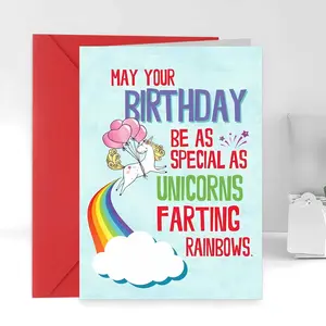 Magical Unicorns & Rainbow Farts - Funny Birthday Card for Best Friend, Cute Greeting Card with Envelope