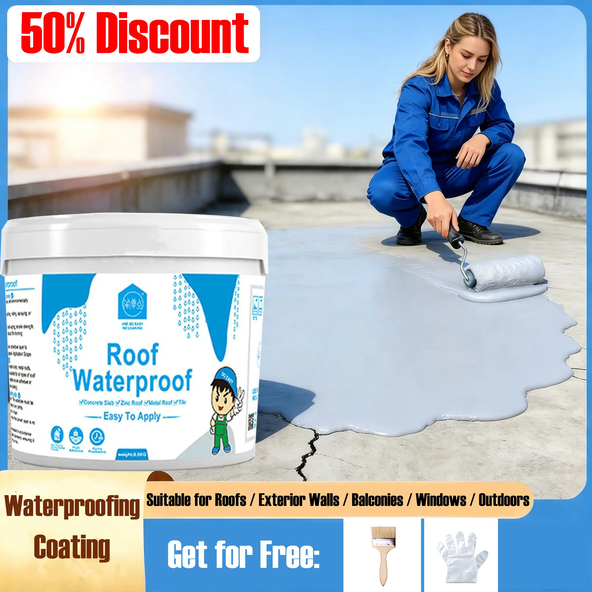Strong Adhesive Waterproof Epoxy Sealant - Roof Waterproof Liquid Coating for Exterior Wall Cracks, Roof Leaks, Indoor/Outdoor Use with Flexible, Moisture-Proof, Cold-Resistant, Heat-Resistant Properties, Outdoor/Indoor