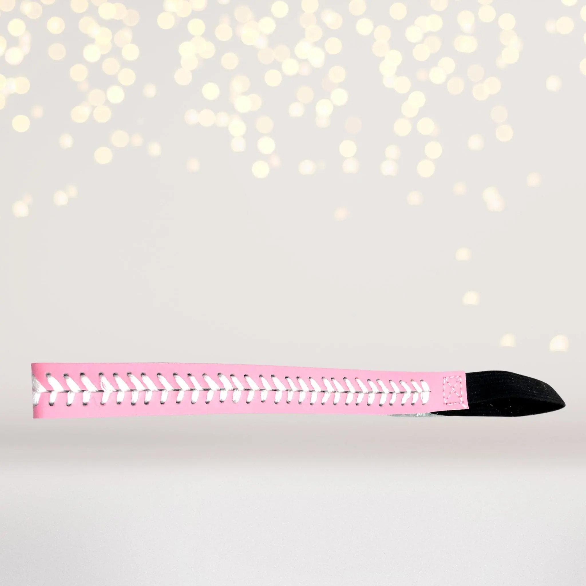 Pink Softball Stitch Headband, soft tennis headband, Durable Leather Sporty Hair Accessory for Women with Non-Slip Elastic Band for Athletes, Female, Baseball, Black Elastic Band, Casual, Contrasting Stitching, Fashion
