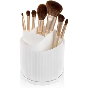 360 Rotating Makeup Brush Holder Organizer 5 Slots Make Up Brushes Cup Flower-Shaped Spinning Pen Holder for , , Lipsticks, White