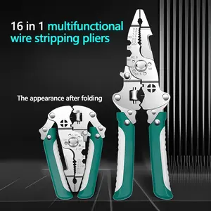 16-in-1 Multi-Tool Pliers for Electricians Durable Portable Wire Stripper Cutter Crimping Tool for Electrical Work & DIY Projects Smooth Hole Puncher Wirecutters Screwdriver Ratchet tools Wirepliers