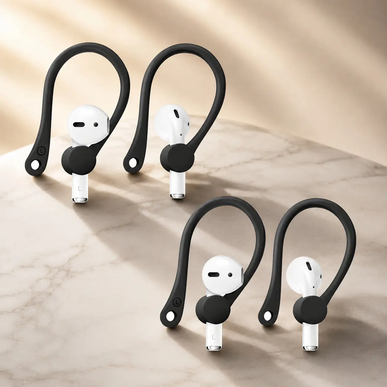 Secure Fit Anti-Slip Ear Hooks for AirPods 1/2, Silicone Ear Tips & Wings, 2-Pair Set for Sports Workout, Bluetooth Earphone Accessories, Anti-Loss Ear Grips, Enhanced Comfort & Stability.