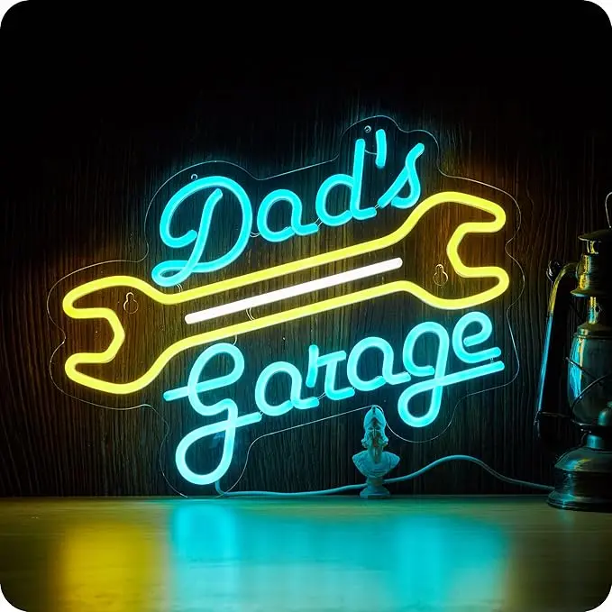 Garage Neon Sign for Wall Decor Dad's Garage LED Light Car signs for Auto Repair Shop Man Cave Workshop Gift for Father, Home Decor Light, Illuminated Logo Lights