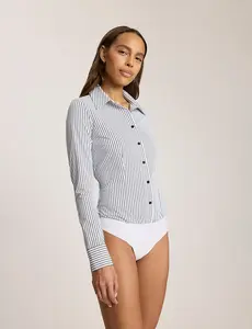 Yarn Dyed Stripes Button Down Long Sleeve Bodysuit