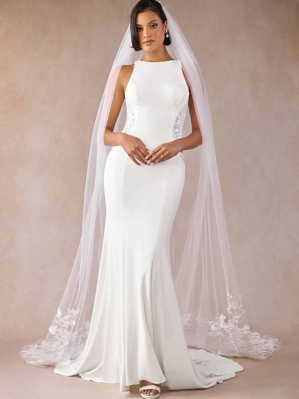 Azazie Floral Lace Chapel Length Veil Single-Tier Applique-Trim Lightweight Full-Drape Bridal Wedding Ceremony Tulle sohochic