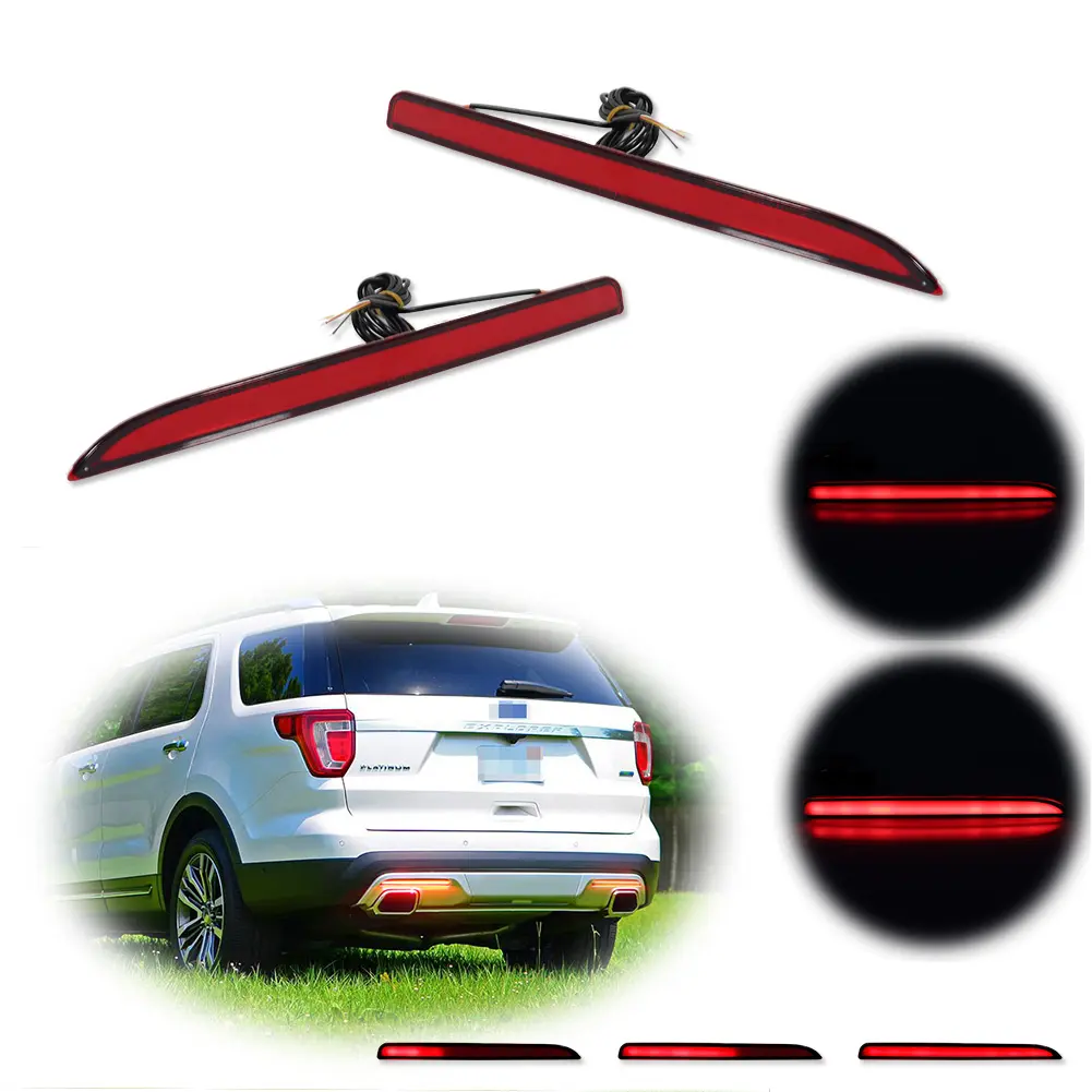 2pcs Red LED Rear Bumper Reflectors Fog Brake Signal Light For 2016 2017 2018 2019 Ford Explorer,Replace OEM Part # FB5Z-15A449-C