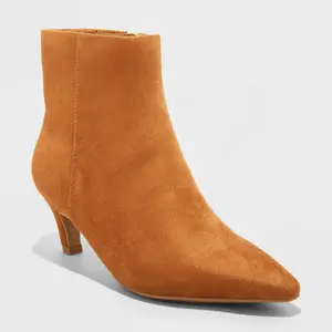 Women's Taylor Kitten Heel Ankle Boots with Memory Foam Insole - Universal Thread Tan 7: Square Toe, Zipper Closure, Non-Marking Outsole