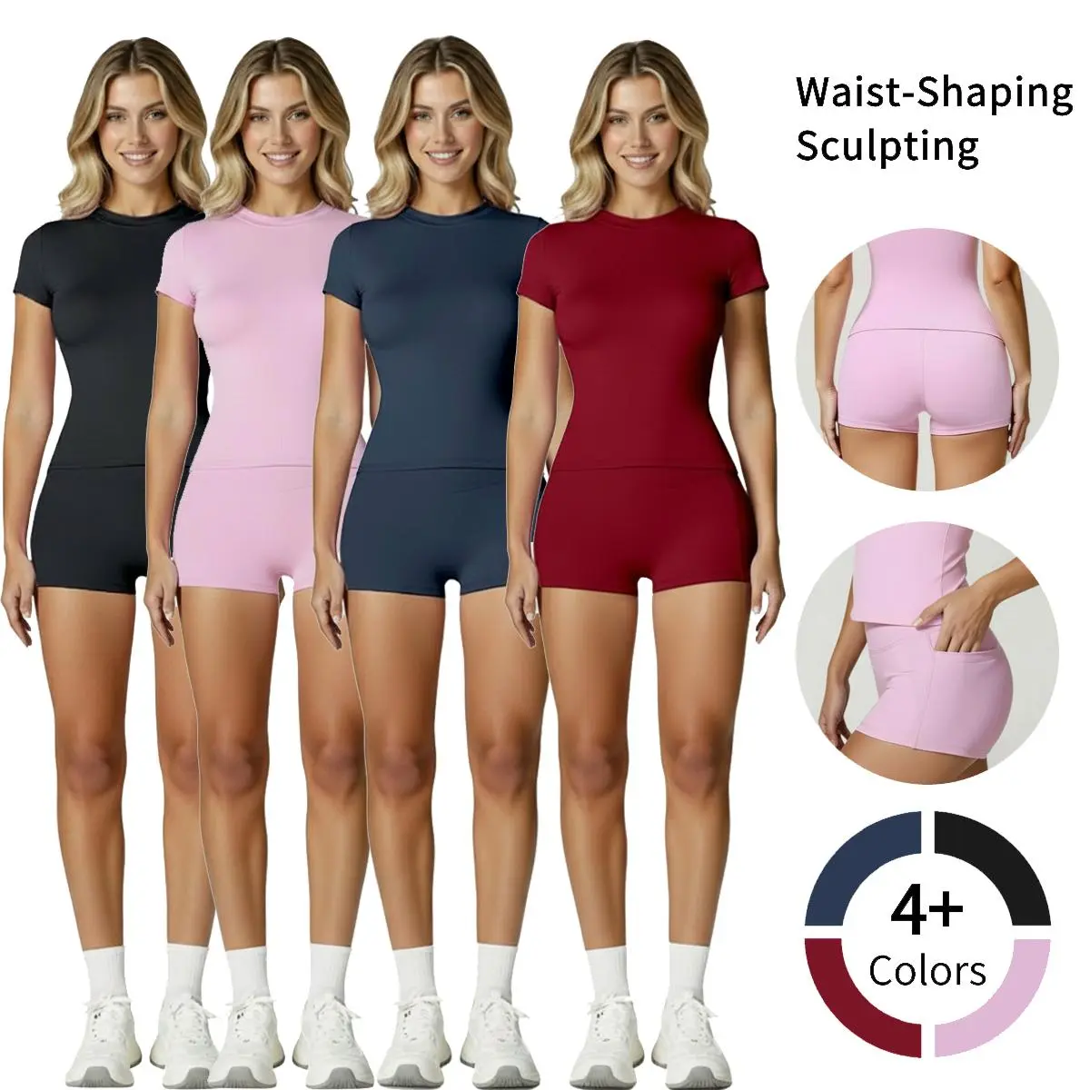 Women's 2-Piece Matching Spandex Workout Set - Raglan Sleeve Top, High Waist Above-the-Knee Quick-Dry Shorts for Yoga, Tennis, Fitted Activewear, Gym, Women 2 Piece Sets, Athleisure Outfits, Bodycon Workout Set