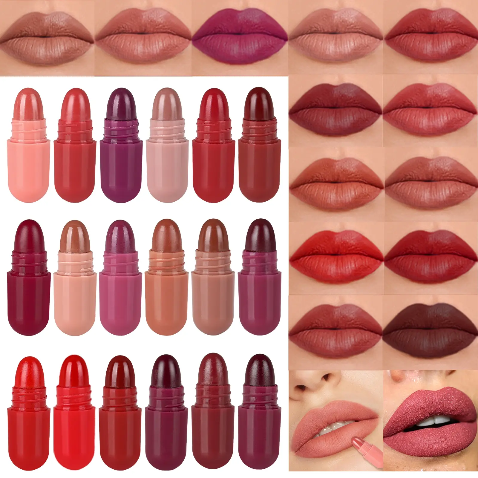 Mini Velvet Matte Capsule Lipstick Set, 18 Colors, Waterproof & Long-Lasting Wear, Soft & Smooth Texture, High Pigmented, Easy to Carry, Non-Condensable Block Formula