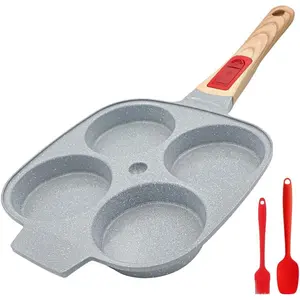 Ceramic Egg Frying Pan, Nonstick 4 Cup Fried Egg Pan with Detachable Handle, Omelette Pan Induction Compatible - Blue