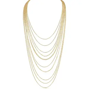 Simulated  Statement Necklace for Women - Layered Cubic Zirconia Long Waterfall Chain Necklace