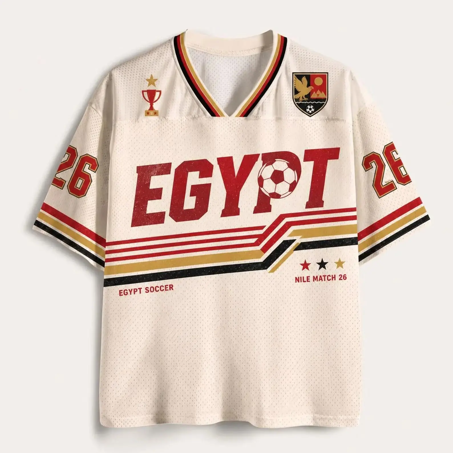 Egypt champion version 3D Soccer Jersey 2026 International Tournament Edition – Ultra-Breathable Tricolor Trim Soccer Shirt – High-Density Embroidery Retro Blokecore Apparel